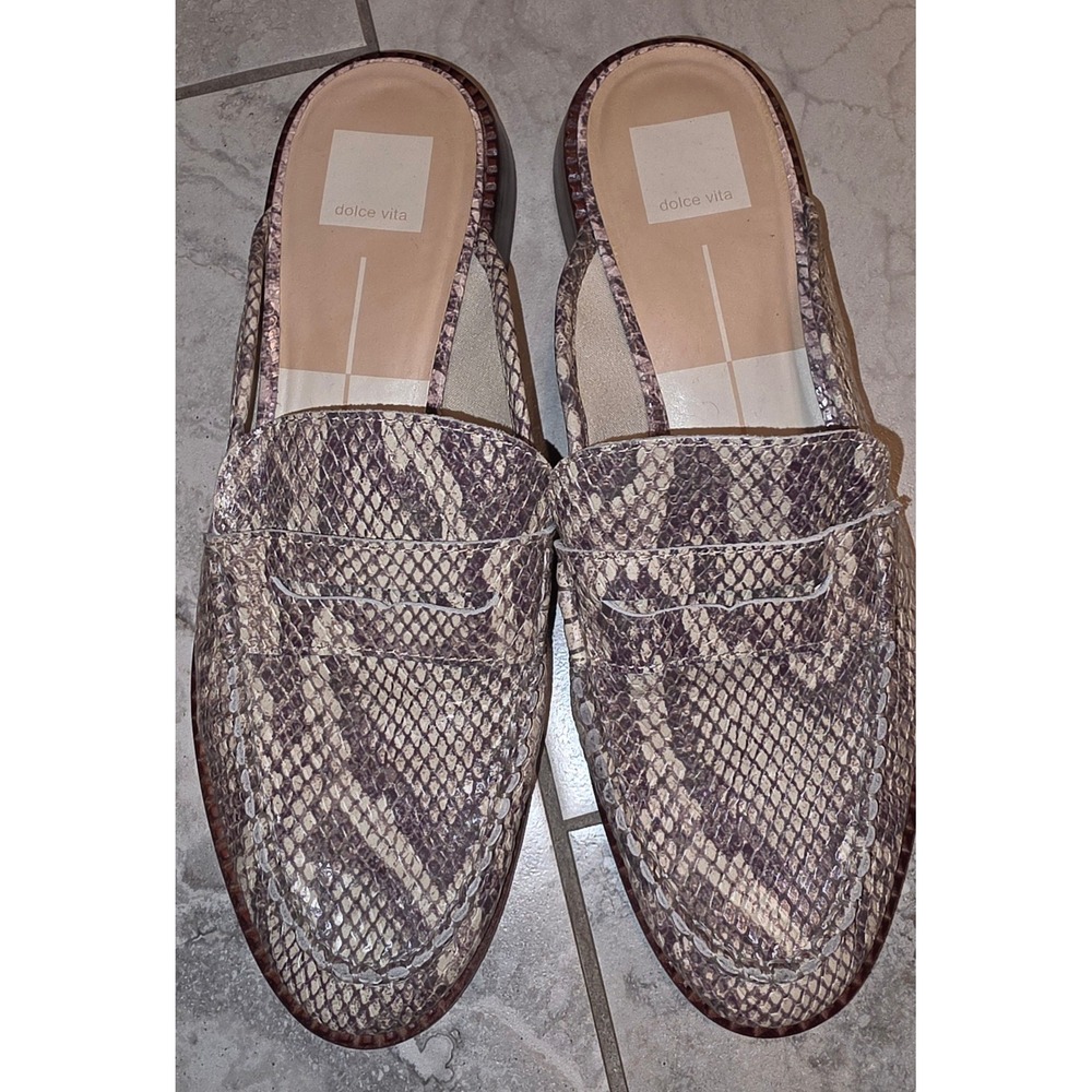 Dolce Vita Faux Snakeskin Mule Loafers Slides Cream Brown Python‎ Print Size 8.5